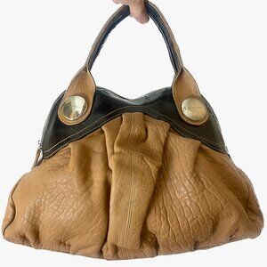 Vintage Paolo Masi Italy Pleated Leather Hobo Bag - Tan & Brown
